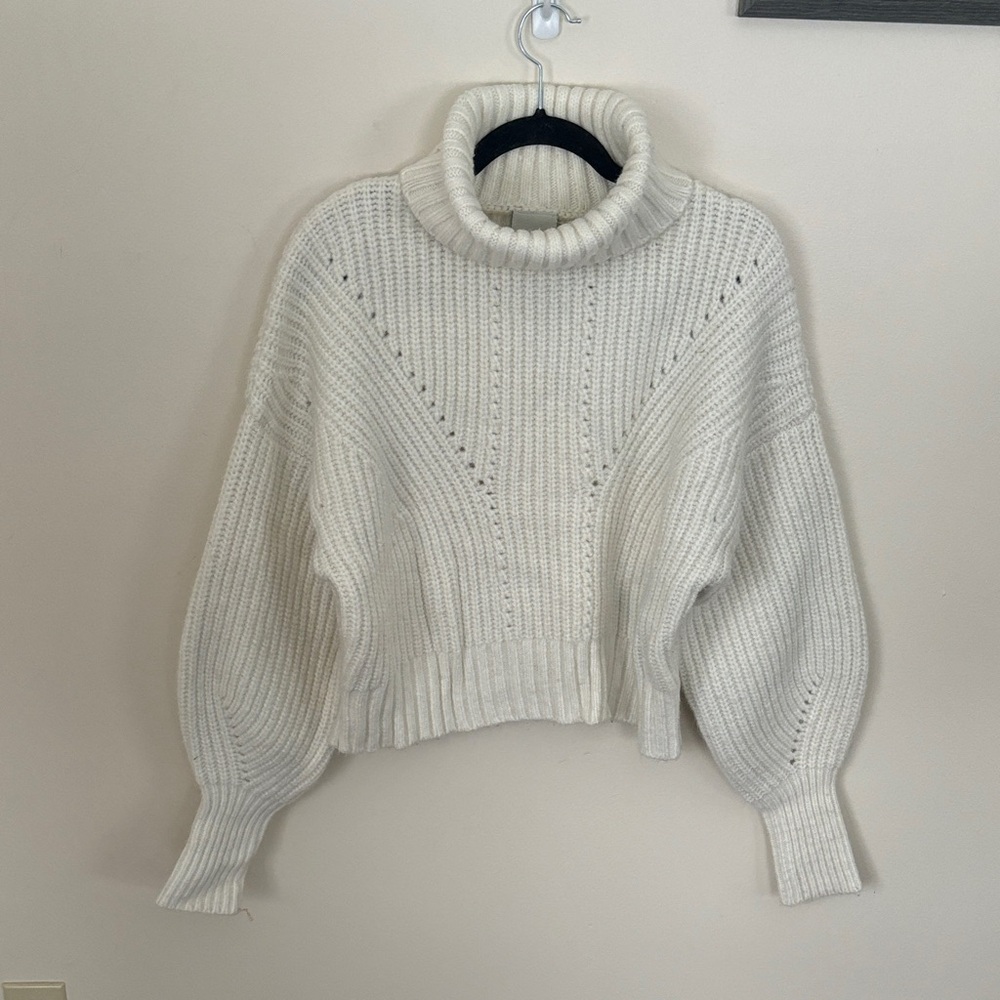 VARLEY Rogan Cropped Ivory Ribbed Knit Sweater - Picture 4 of 8